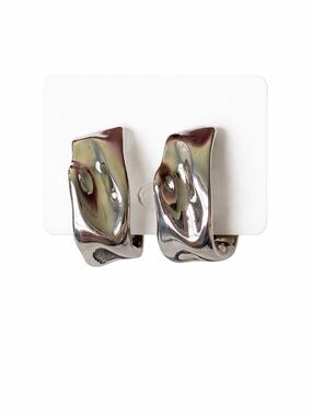 Silver Sculptural Chunky  Earrings Modern Abstract Statement post back